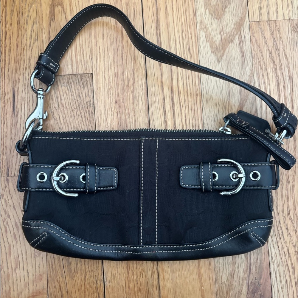 Coach Vintage Y2K Black Nylon Shoulder Bag Baguette Silver Buckles